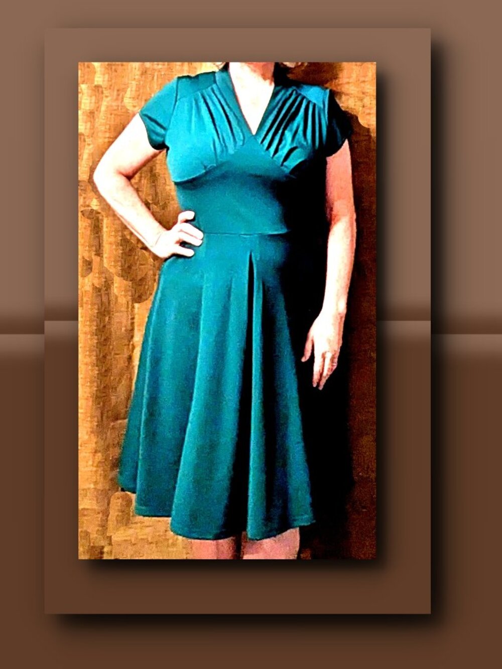 Ruched Retro Cocktail Swing Rockabilly Teal Green Fit Flare Dress XL